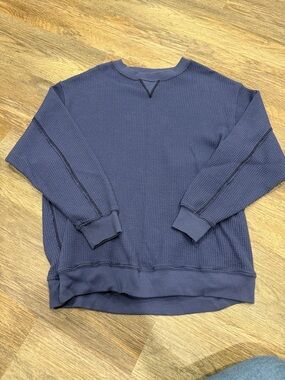 aerie Navy Waffle-Knit Pullover Sweatshirt